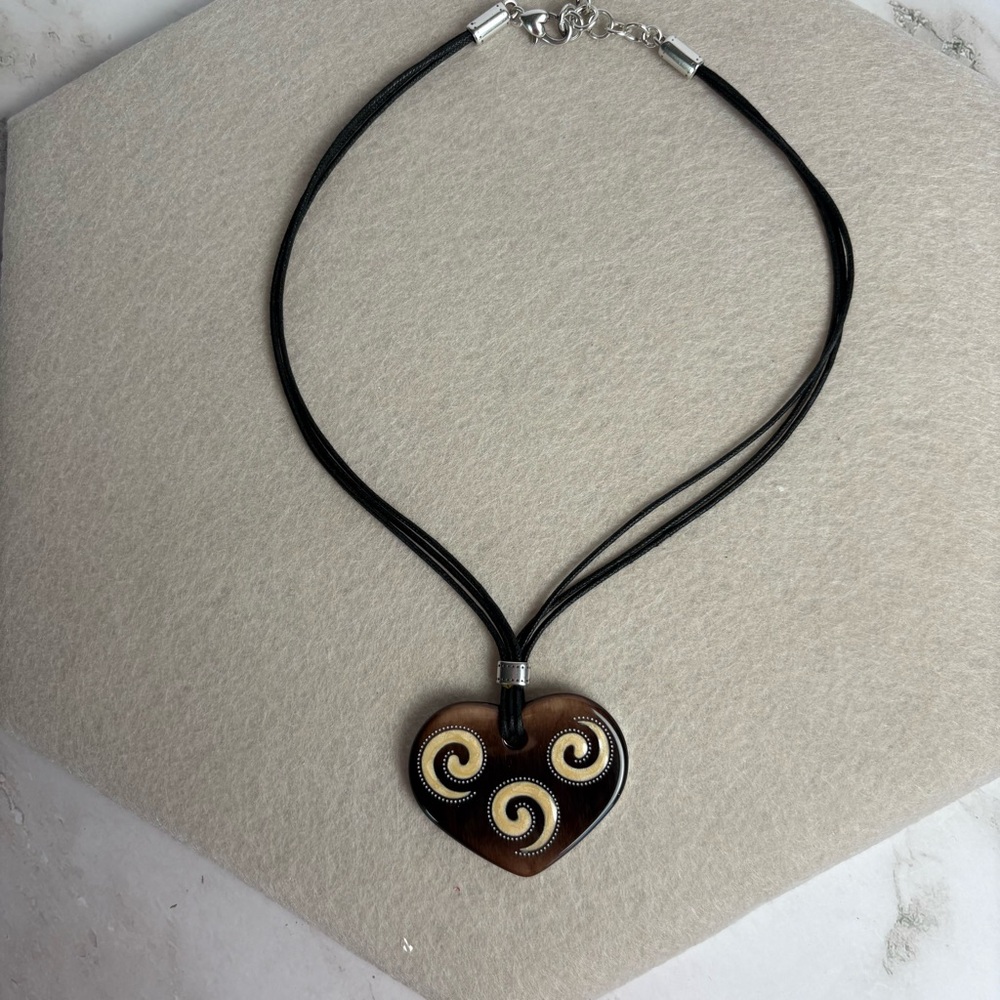 Elegant Brown Silver Heart Fashion Pendant Necklace Black Cord